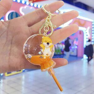 Shiba Inu Inspired Lollipop Liquid Keychain Cute Kawaii Dog Keychains Boba Baby
